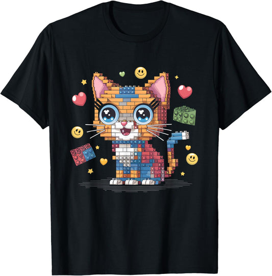 Kids Girls Master Builder Building Bricks Block cute Cat T-Shirt