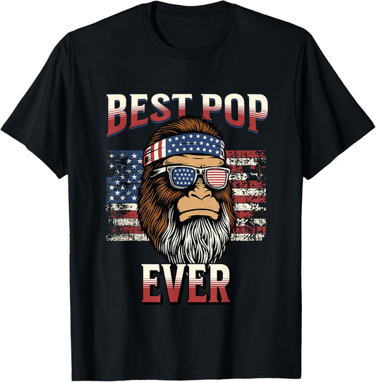 Best Pop Ever Fathers Day Beard Bigfoot American Flag USA T-Shirt for Women Men