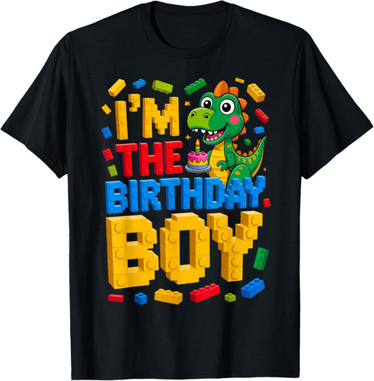 Birthday Boy Master Builder T-Rex Dinosaur Bricks Blocks T-Shirt