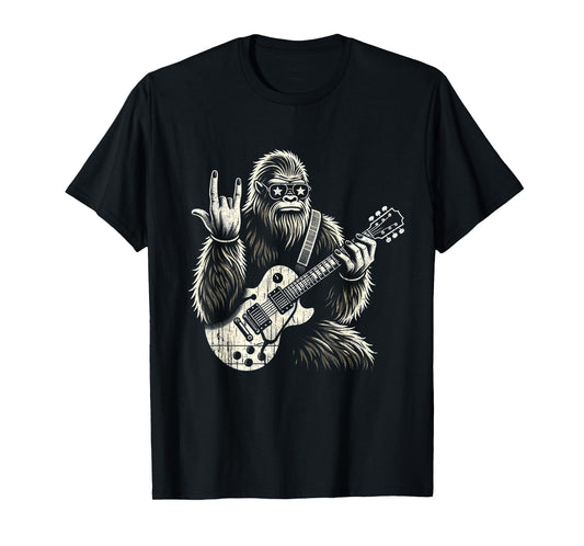 Bigfoot Playing A Guitar Rock On Sasquatch Big Foot T-Shirt