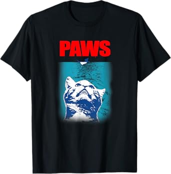 Paws Underwater Shark Attack T-shirt Funny Cat Parody Gift T-Shirt for Men Women Girls Kids