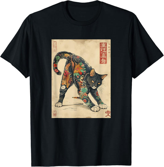 Cat Japanese Tattoo Art T-Shirt - Unique Graphic Tee T-Shirt