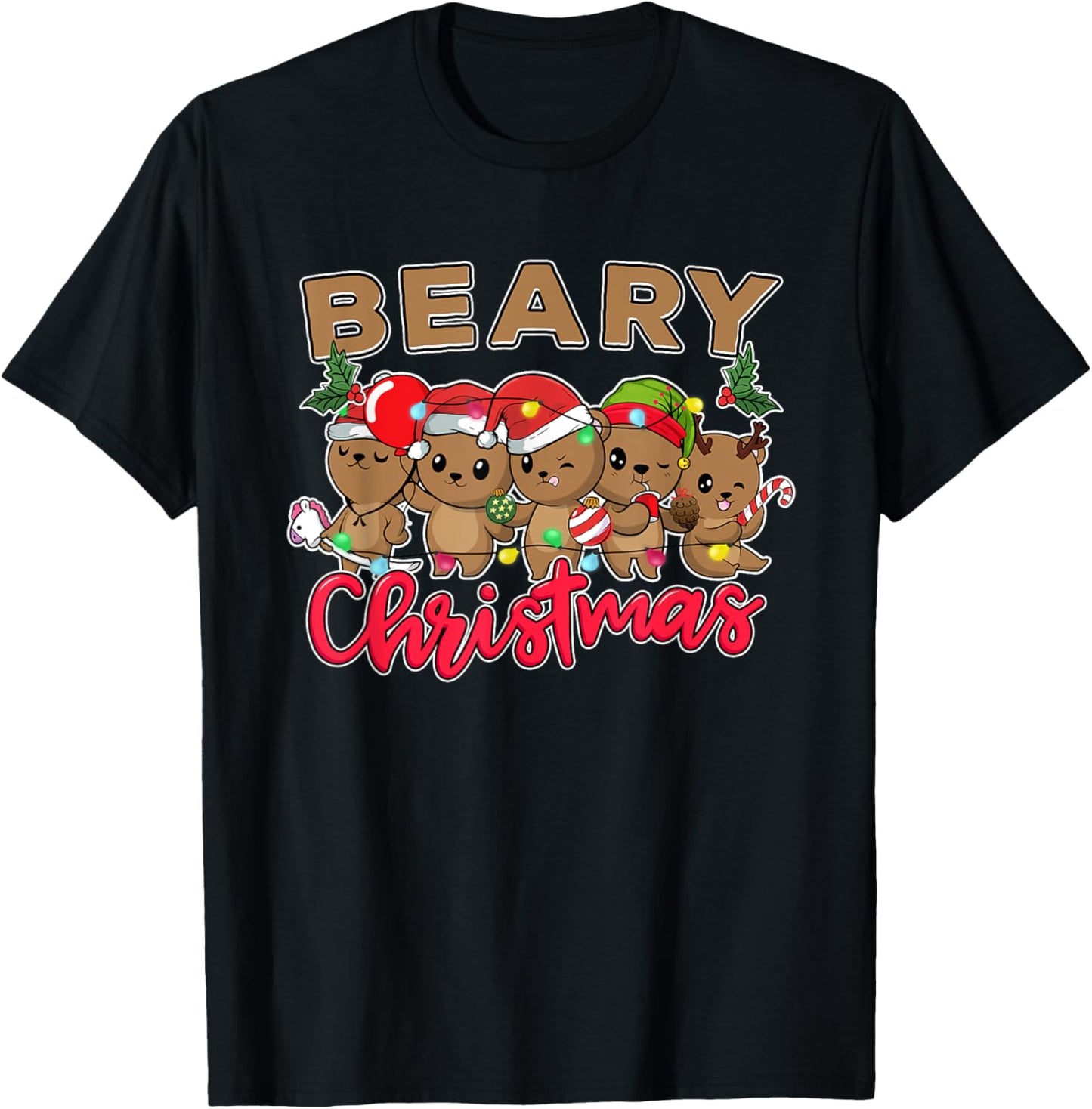 Beary Merry Christmas For Teddy Bear Lovers Funny Xmas Bear T-Shirt
