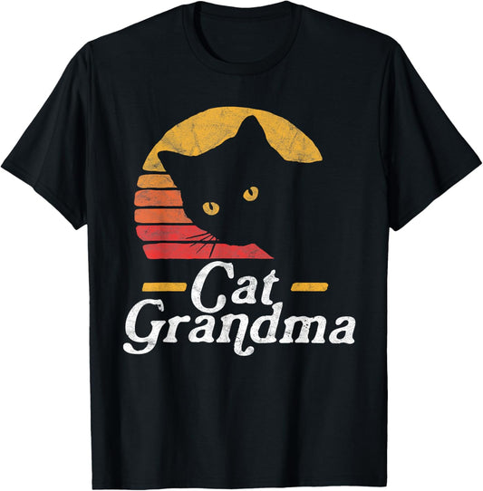 Cat Grandma Vintage Eighties Style Sun Cat Retro Distressed T-Shirt