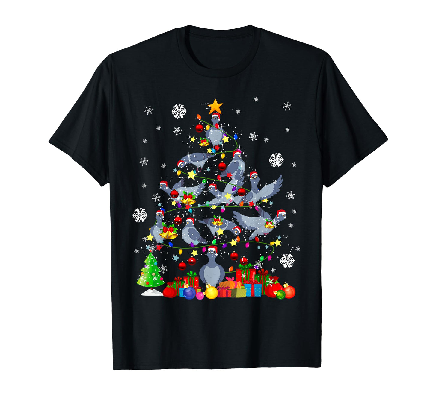 Christmas Tree Light Santa Pigeon Bird Lover T-Shirt