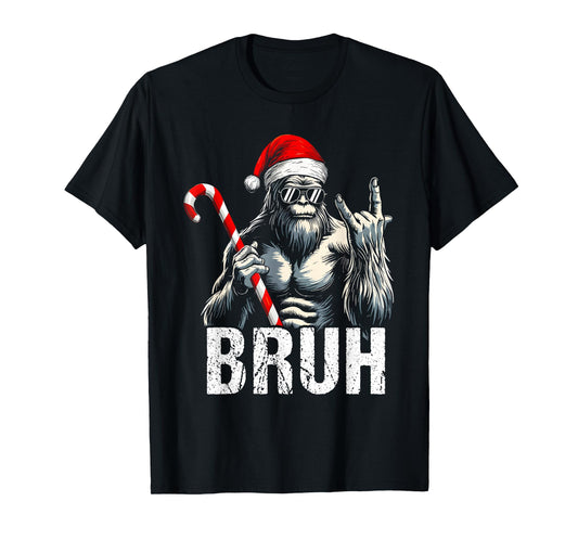 Bruh Bigfoot Christmas Funny Christmas Tree Xmas Sasquatch T-Shirt