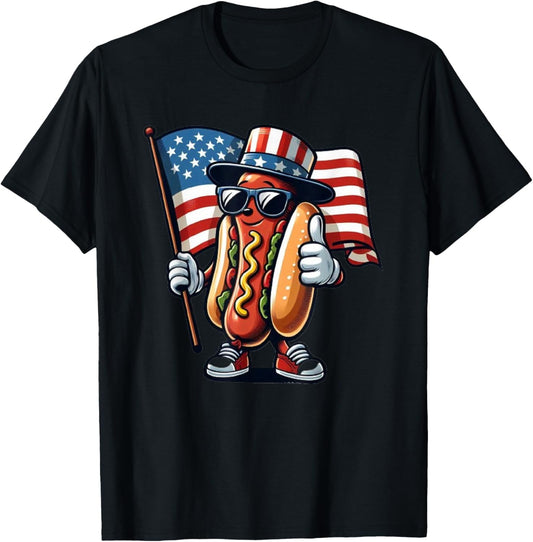 Hotdog Sunglasses American Flag USA Funny 4th Of July Fourth T-Shirt