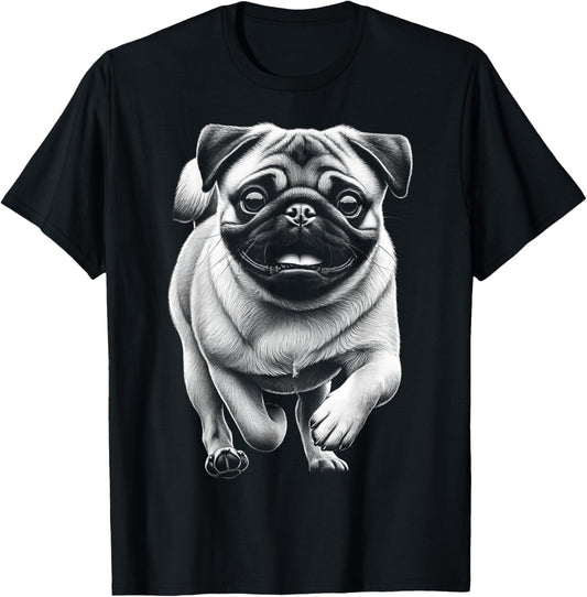 Cute Pug in the Run as Photorealistic Portrait T-Shirt