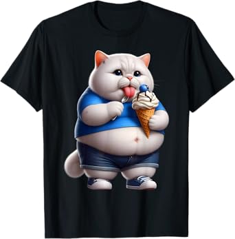 Funny Fat Cat Men Women Kids Ice Cream Fat Kitten Cat Lover T-Shirt