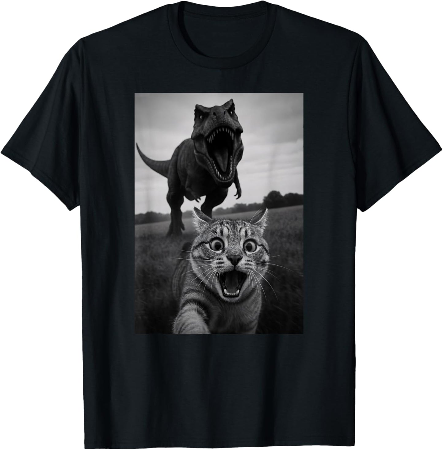 Funny Cat Dinosaur Trex Selfie Animal Lover Mom Dad Kids T-Shirt