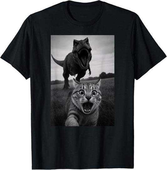 Funny Cat Dinosaur Trex Selfie Animal Lover Mom Dad Kids T-Shirt