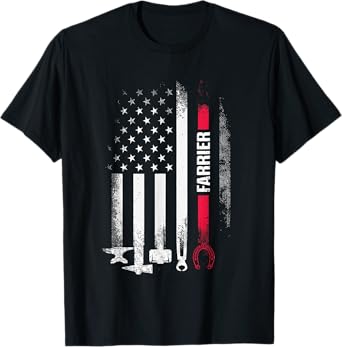 Farrier US Flag Horseshoe Hoof Trimming Equine Shoeing T-Shirt