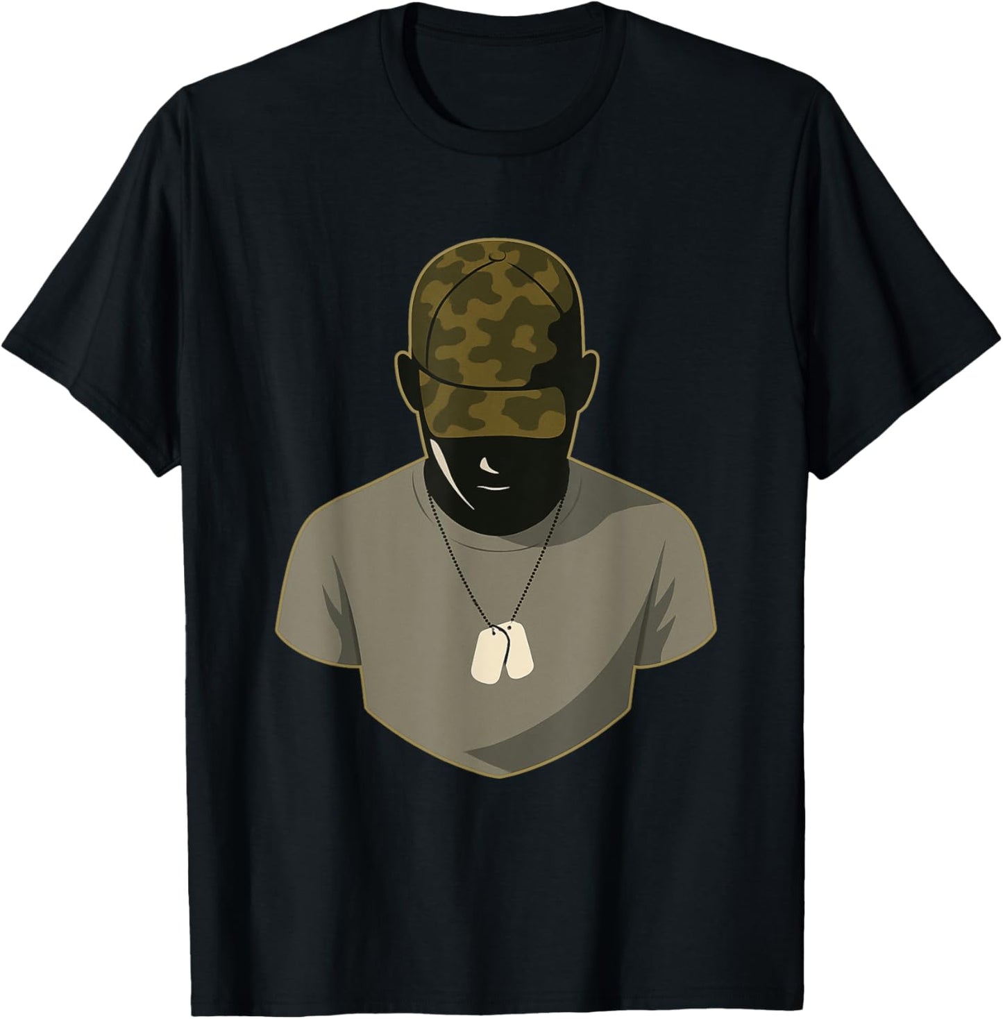 Military Man Camo Hat and Dog Tags Camouflage T-Shirt