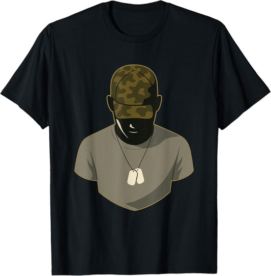 Military Man Camo Hat and Dog Tags Camouflage T-Shirt