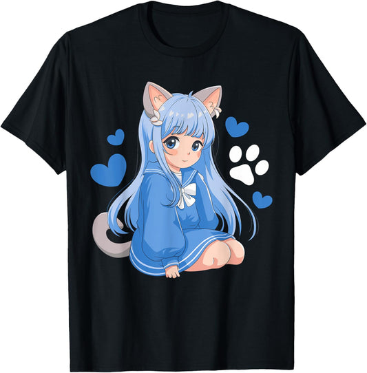 Unisex-Kids Anime Cat Girl T-Shirt Black Small Classic Fit Short Sleeve Cotton Blend T-Shirt