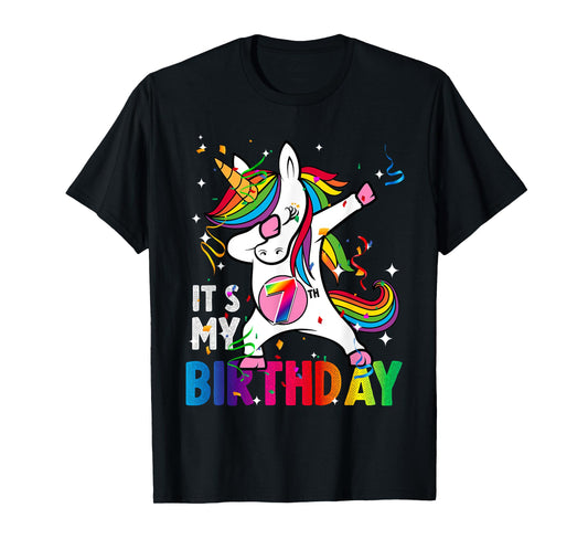 7 Years Old Girl Kid 7th Birthday Gift Dabbing Unicorn T-Shirt
