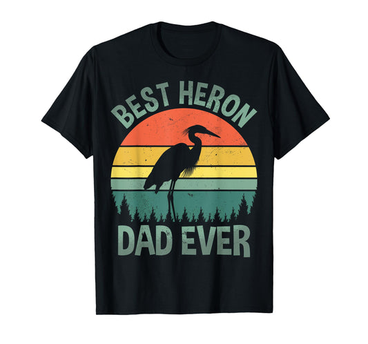 Best Heron Dad Ever - Retro Mens Blue Heron Bird Lover Dad T-Shirt
