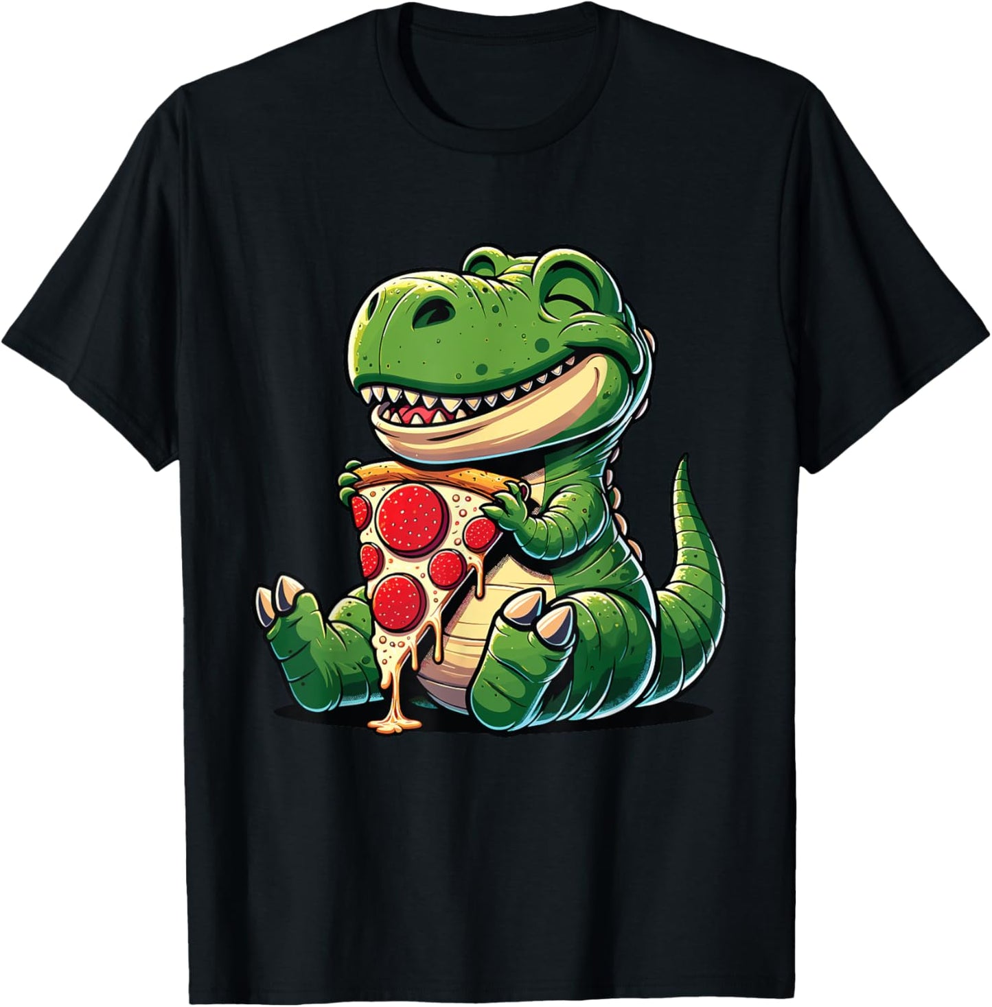Funny Dinosaur Eating Pizza Graphic Boys Girls Women Kids T-Shirt
