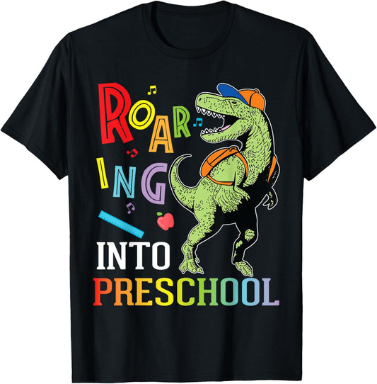Dinosaur Student Roaring Into Preschool First Day Of School T-Shirt