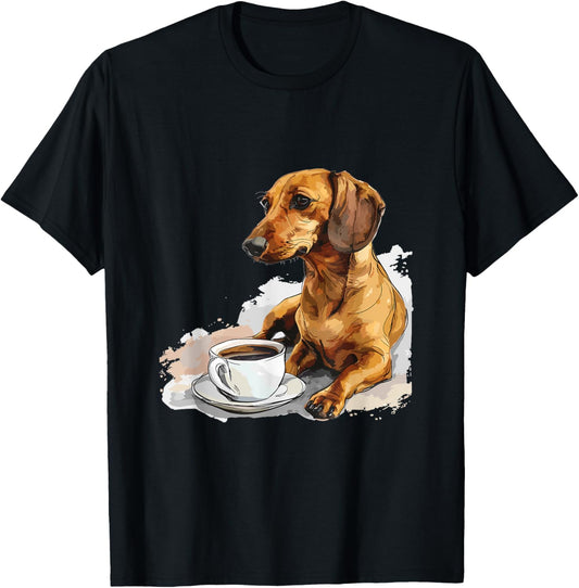 Cute Dachshund Doxie with a Cup of Coffee Wiener T-Shirt