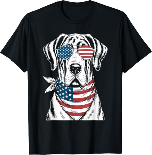Great Dane Dog USA Flag Sunglasses Patriotic 4th of July T-Shirt