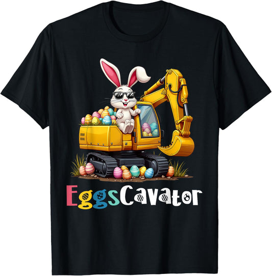 Eggs-Cavator Easter Bunny Excavator Toddler Boys Easter Kids T-Shirt