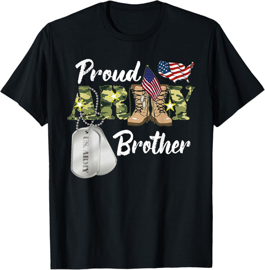 Proud Army Brother Military Brother with Dog Tag US Flag T-Shirt