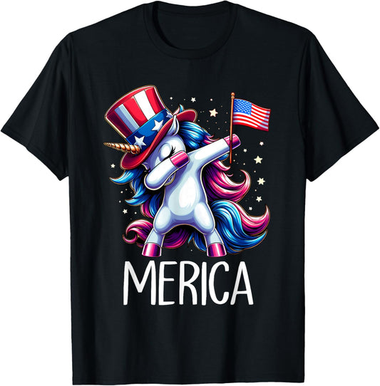 4th Of July Dabbing Unicorn Unicorn American Flag Merica T-Shirt