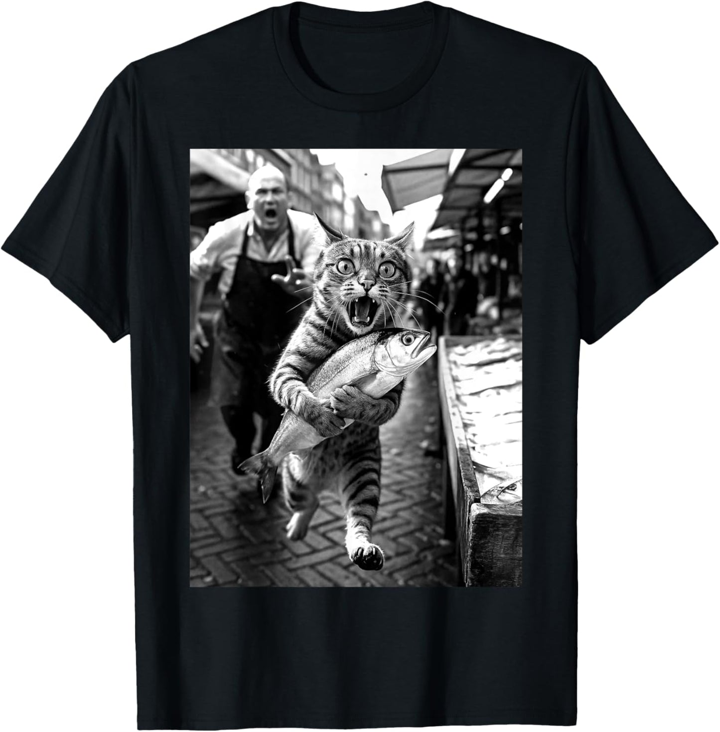 Cat Cat Fish Funny Market Chaos Animal Meme Humour Funny T-Shirt