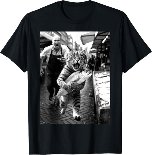 Cat Cat Fish Funny Market Chaos Animal Meme Humour Funny T-Shirt