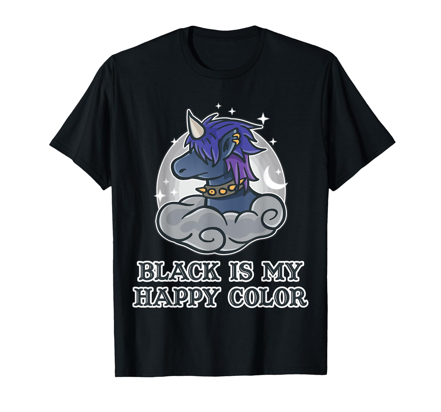 Black Is My Happy Colour Kawaii Pastel Goth Unicorn Nerd T-Shirt