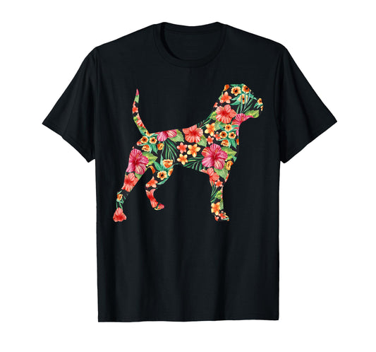 American Bulldog Flower Funny Dog Silhouette Floral Gifts T-Shirt for Men Women Kids
