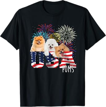 USA Poms - American Flag Patriotic Dog Lover Pet Owner Puppy T-Shirt