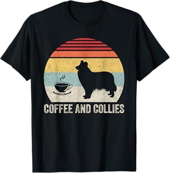Vintage Retro Coffee And Collies Rough Collie Border Collie T-Shirt
