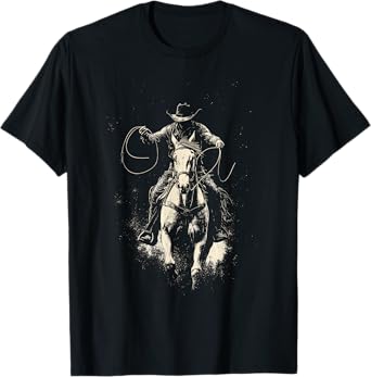 Rodeo Cowboy Dark Western Horse Art Western Country Men Teen T-Shirt