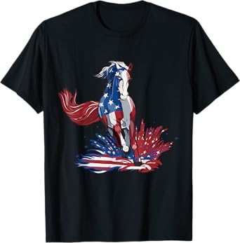 Horse 4th Of July Shirt Women Girls American Flag USA Horse T-Shirt