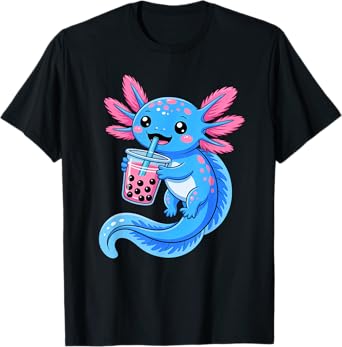 Axolotl Bubble Boba Tea Anime Cute Kawaii Blue Axolotl T-Shirt