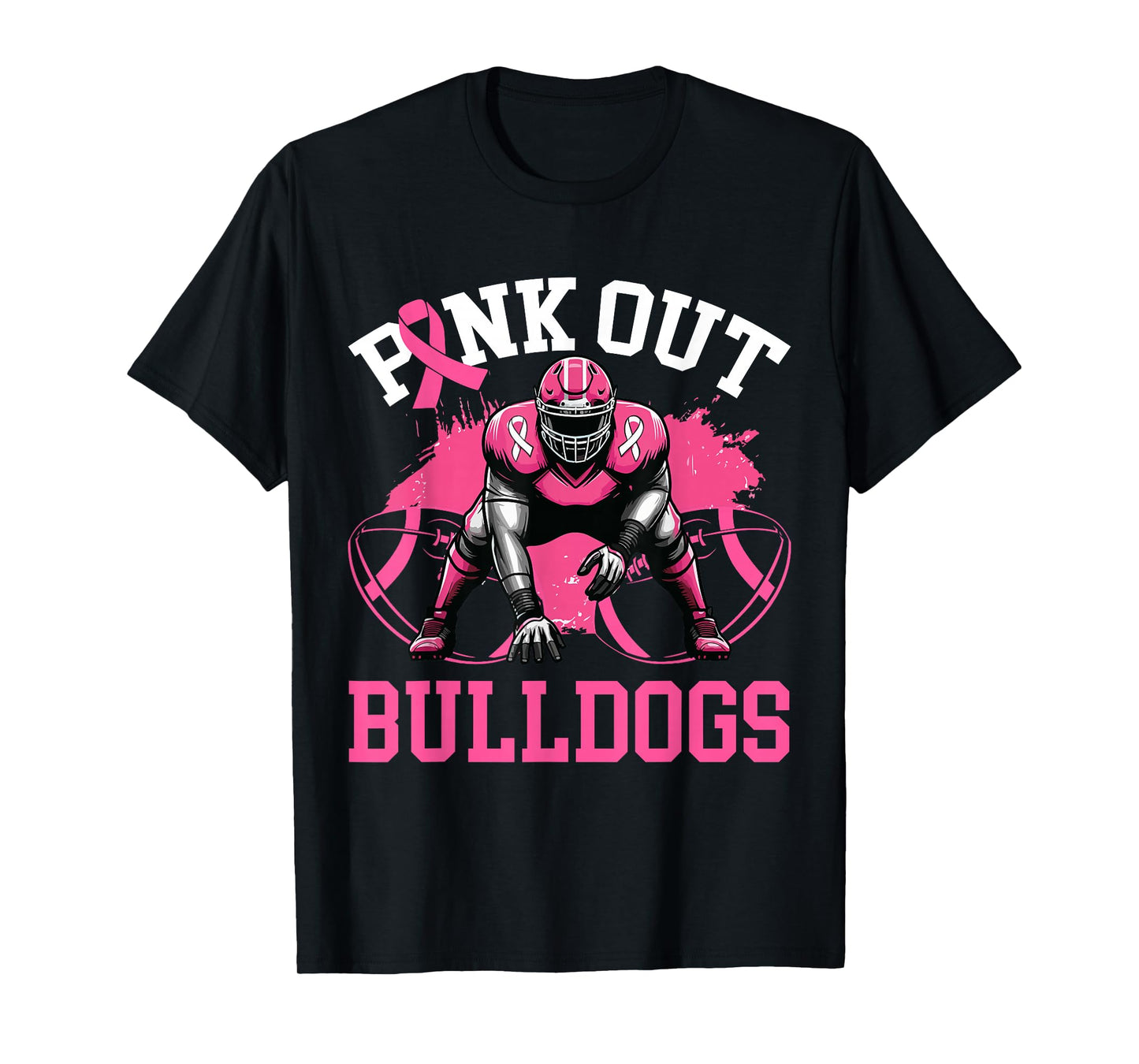 Bulldog Pink Out Football Tackle Breast Cancer Awareness T-Shirt
