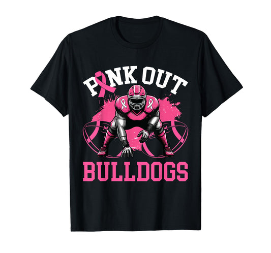 Bulldog Pink Out Football Tackle Breast Cancer Awareness T-Shirt
