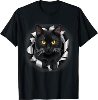 Cute Black Cat Looks From Torn Fabric For Cat Lover T-Shirt for Men Women Kids