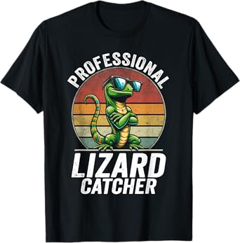 Professional Lizard Catcher Funny Retro Gecko Lizard Hunter T-Shirt
