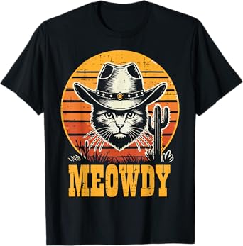 Cat Cowboy Meowdy Sunset Retro Kitten Western Men Boys Kids T-Shirt