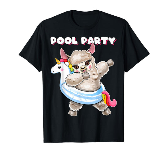 Pool Party Unicorn Float Dabbing Llama Girls Women Summer T-Shirt