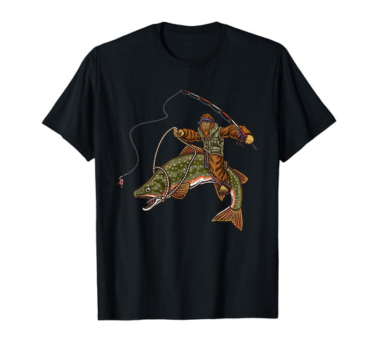 Brook Trout River Fishing Bigfoot Hunting Fishermen T-Shirt