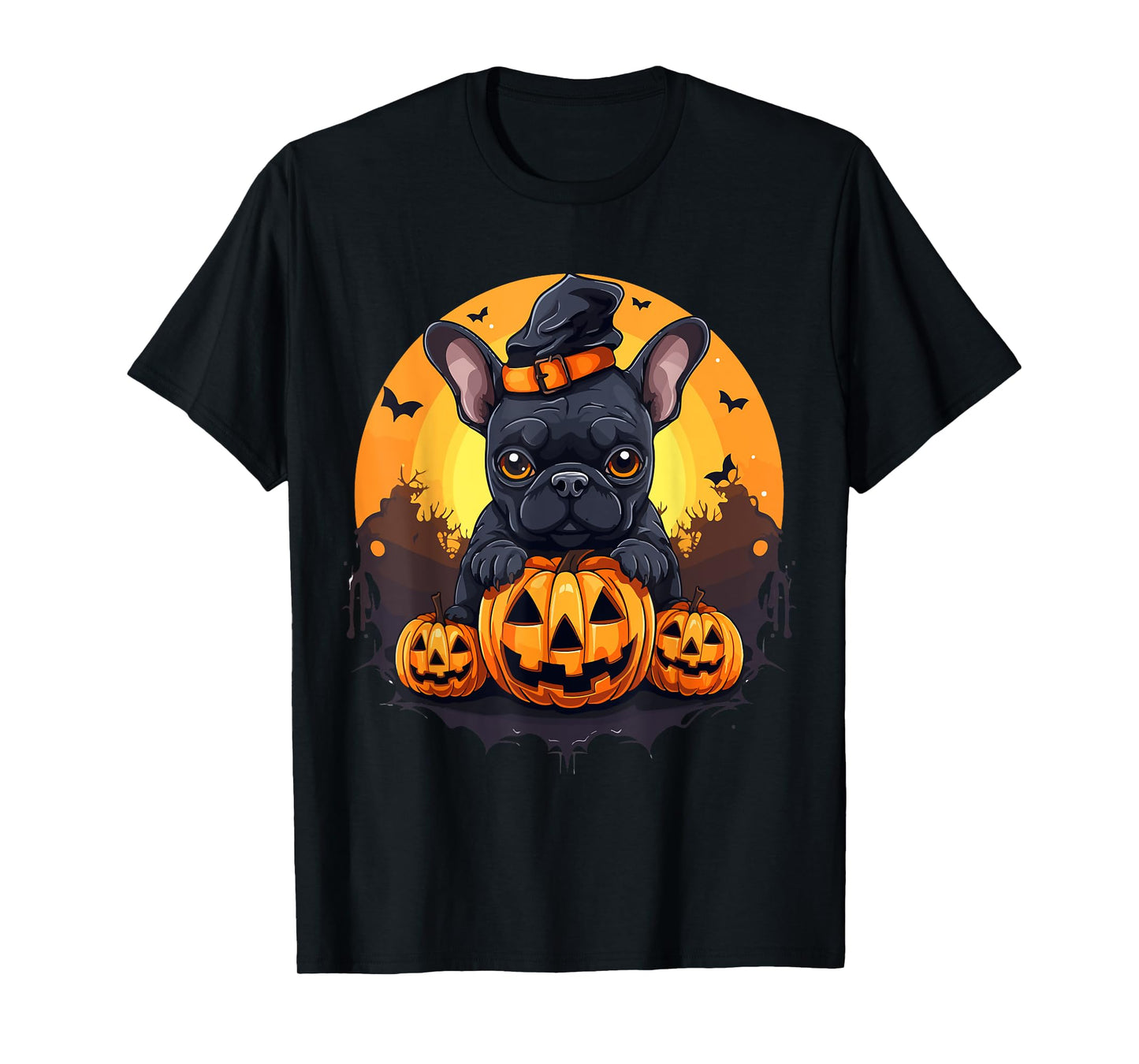 French Bulldog Frenchie Dog Breed Pet Halloween Pumpkins T-Shirt for Men Women Kids