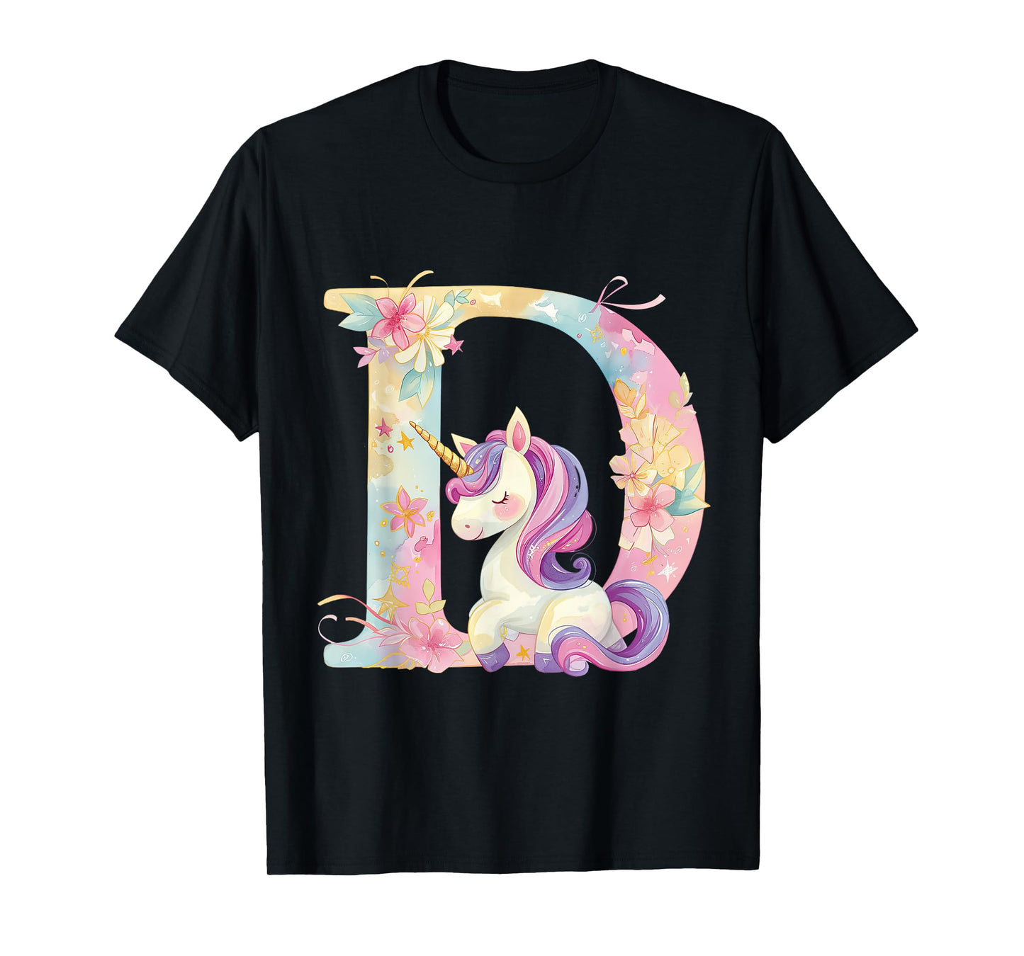 D Initial Letter Alphabet Unicorn Birthday Outfit Monogram D T-Shirt
