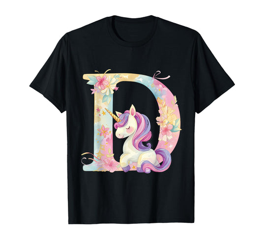 D Initial Letter Alphabet Unicorn Birthday Outfit Monogram D T-Shirt