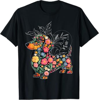 Floral Dachshund Cute Pet Dog Animal Lover Doxie Mama Women T-Shirt