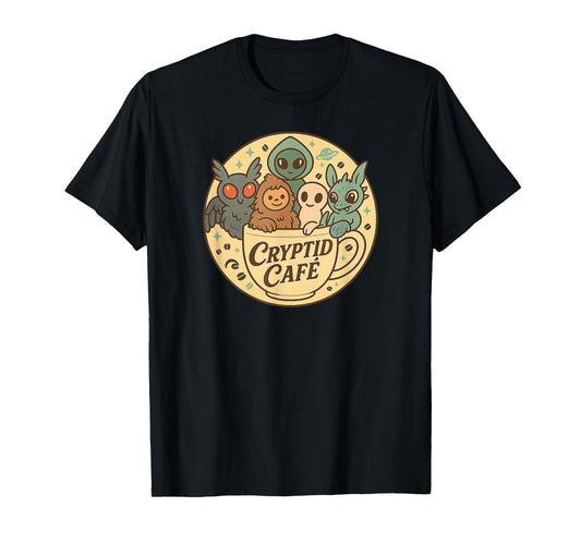 Sweet Mothman Cute Bigfoot Aliens Cryptid Cafe Cryptozoology T-Shirt