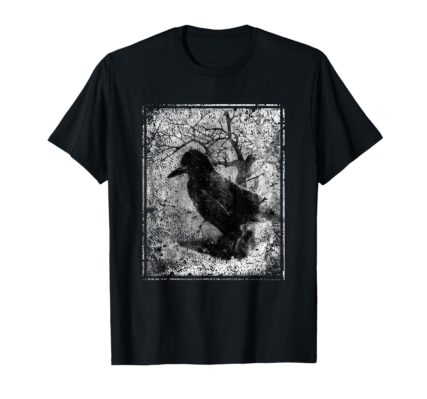 Black Crow on Tree- Vintage Dark Art Occult Aesthetics T-Shirt
